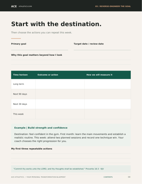 Preview of the reverse-engineer your goal worksheet